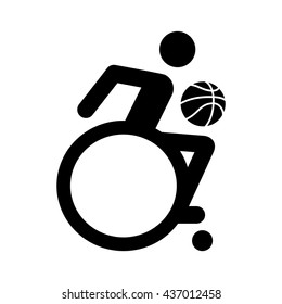 Wheelchair athlete playing basketball flat vector icon for sports apps and websites