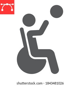 Wheelchair basketball glyph icon, disability and sport, disabled man sign vector graphics, editable stroke solid icon, eps 10