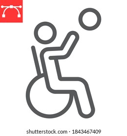 Wheelchair basketball line icon, disability and sport, disabled man sign vector graphics, editable stroke linear icon, eps 10