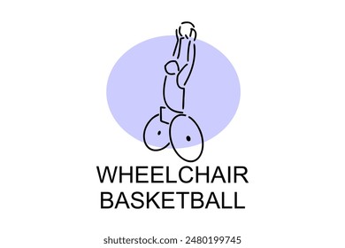 Wheelchair Basketball sport vector line icon. sport pictogram, vector illustration.