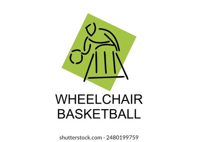 Wheelchair Basketball sport vector line icon. sport pictogram, vector illustration.