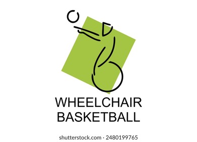 Wheelchair Basketball sport vector line icon. sport pictogram, vector illustration.