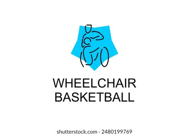 Wheelchair Basketball sport vector line icon. sport pictogram, vector illustration.