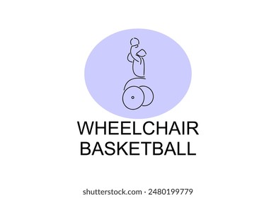 Wheelchair Basketball sport vector line icon. sport pictogram, vector illustration.