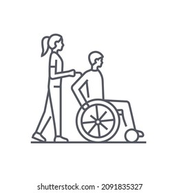 Wheelchair care - modern black line design style icon