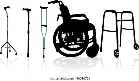 wheelchair and crutches-vector illustration