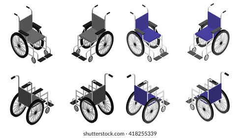 Wheelchair detailed isometric icon vector graphic illustration.  Big set different colors