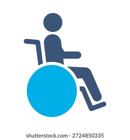 Ícone de deficiência em cadeira de rodas design de vetor plano azul símbolo homem deficiente pessoa deficiente mobilidade médica acesso sinal de elemento gráfico