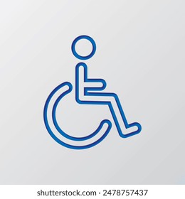 Wheelchair, disability simple icon vector. Flat design. Paper cut design. Cutted blue symbol with shadow. Gray background.ai