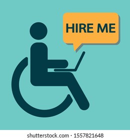 Wheelchair disabled icon with hire me text, Vector illustration isolated