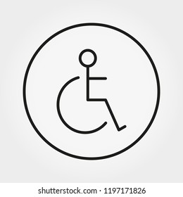 Wheelchair. Disabled person icon. Human on wheelchair sign. Universal icon for web and mobile application. Vector illustration on a white background. Editable Thin line.