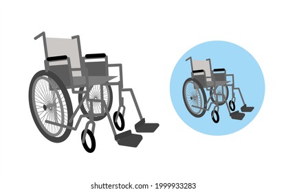 Wheelchair for disabled person. Stroller logo. Caring for people with disabilities. Transport for transporting person. Material dedicated to people who cannot walk on their own. Invalid and hospital.
