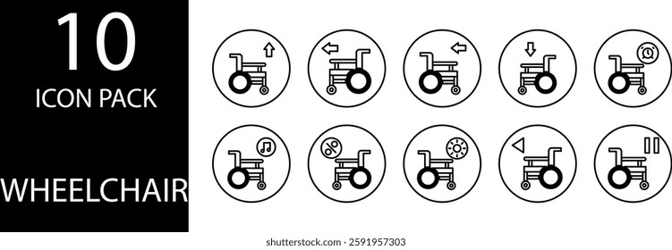 wheelchair Editable Line Icon Set, 