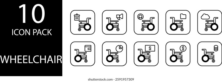 wheelchair Editable Line Icon Set, 