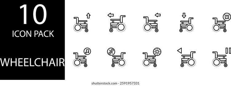 wheelchair Editable Line Icon Set, 