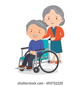 Wheelchair elderly man and elderly woman