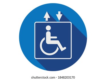 Wheelchair in elevator icon on white background.