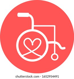 Rollstuhl-Flachsymbol. Rollstuhlsymbol der Vektorillustration. Attraktives und schön gestaltetes Rollstuhlsymbol. Rollstuhl-, Behindertenparkplatz oder Zugangshilfen für Apps- und Druckaufdruck
