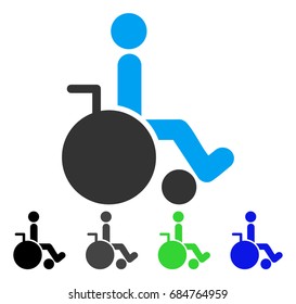 Wheelchair flat vector illustration. Colored wheelchair gray, black, blue, green icon variants. Flat icon style for application design.