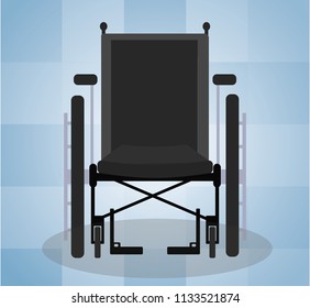 Wheelchair front design in hospital vector flat material object. Isolated illustration with background.