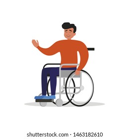 Wheelchair guy isolated. Man with disability, vector boy disabled, illustration person illness invalid, character rehabilitation and therapy after accident