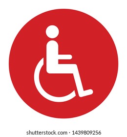 Wheelchair handicap icon vector isolated on flat red round button illustration