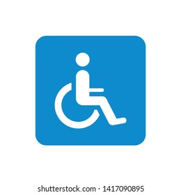 Wheelchair, handicapped or accessibility parking or access sign flat blue vector icon for apps and print - Vector
