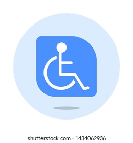 Wheelchair, handicapped or accessibility parking or access sign flat blue vector icon for apps and print 