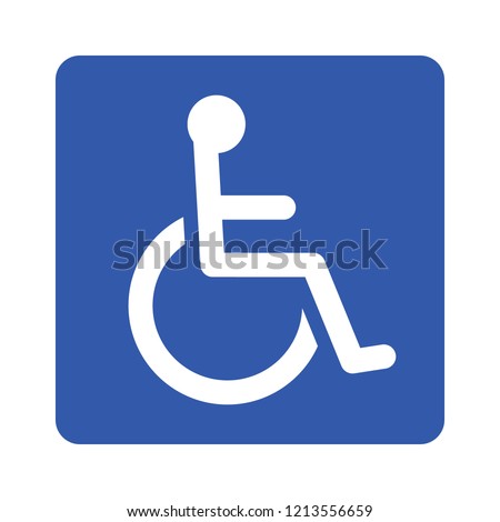 Wheelchair, handicapped or accessibility parking or access sign flat blue vector icon for apps and print