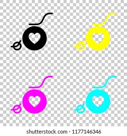 wheelchair and heart, outline icon. Colored set of cmyk icons on transparent background