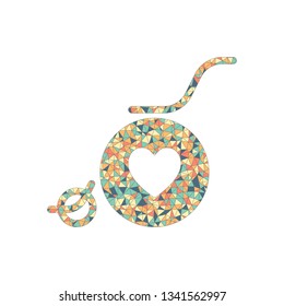 wheelchair and heart, outline icon. Colored mosaic with polygons