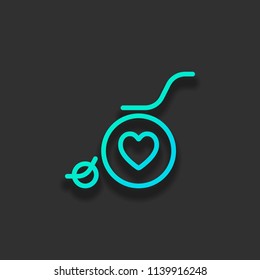 wheelchair and heart, outline icon. Colorful logo concept with soft shadow on dark background. Icon color of azure ocean
