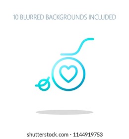 wheelchair and heart, outline icon. Colorful logo concept with simple shadow on white. 10 different blurred backgrounds included