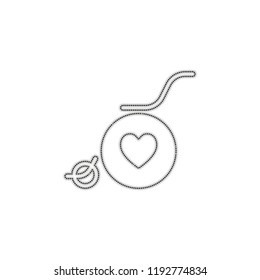 wheelchair and heart, outline icon. Dotted outline silhouette with shadow on white background