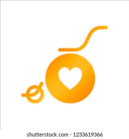 wheelchair and heart, outline icon. Orange sign with low light on white background