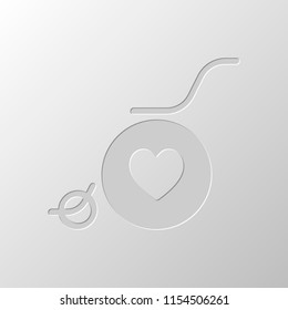 wheelchair and heart, outline icon. Paper design. Cutted symbol. Pitted style