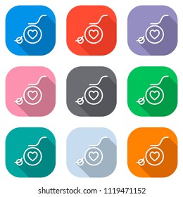wheelchair and heart, outline icon. Set of white icons on colored squares for applications. Seamless and pattern for poster