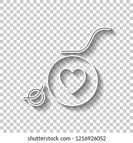 Wheelchair And Heart, Outline Icon. White Outline Sign With Shadow On Transparent Background