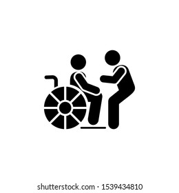 Wheelchair help handicapped icon. Simple glyph pictogram vector of volunteer icons for ui and ux, website or mobile application
