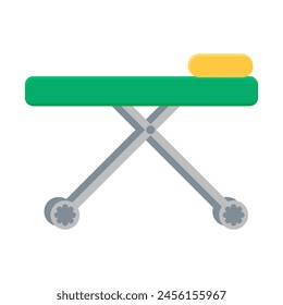 Wheelchair for horizontal transport icon. Bed on wheels, medical stroked cartoon element for modern and retro design. Simple color vector pictogram isolated on white background