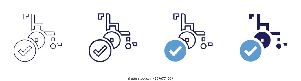 Icono de silla de ruedas en 4 estilos diferentes. Línea delgada, línea, línea en negrita, duotono. Estilo duotono. Trazo editable.
