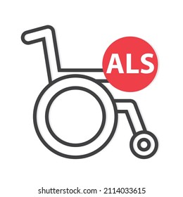 Wheelchair Icon And ALS (Amyotrophic Lateral Sclerosis) Acronym- Vector Illustration