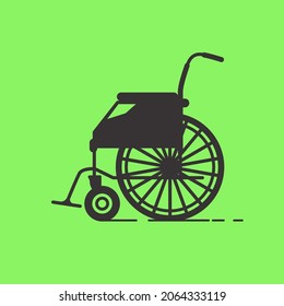 Wheelchair icon. A chair on wheels with a mechanism and a footrest.