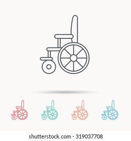 Wheelchair icon. Disabled traffic sign. Linear icons on white background. Vector