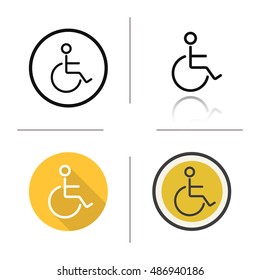 Wheelchair icon  Flat design  linear   color styles  Invalid wc door sign  Disabled  Isolated vector illustrations