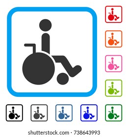 Wheelchair icon. Flat grey pictogram symbol in a light blue rounded rectangle. Black, gray, green, blue, red, orange color versions of Wheelchair vector. Designed for web and software user interface.