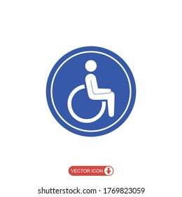 Wheelchair icon in flat style. handicapped or accessibility parking or access sign blue vector on white background. for apps and print business concept.