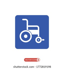 Wheelchair icon in flat style. handicapped or accessibility parking or access sign blue vector on white background. for apps and print business concept.