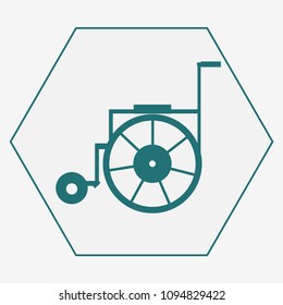 A wheelchair icon for the medical menu, green color on a white background. Vector illustration in a flat style.