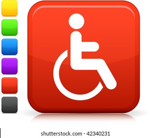 Wheelchair icon on square internet button  Six color options included.